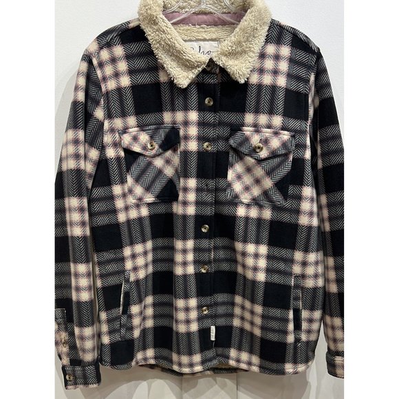 Soho Threads Ladies Plush Shirt Jacket Plaid Super Cozy--Black (Wood Rose) - Picture 4 of 8